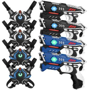 KidsTag lasergame set - 4 laserguns + 4 vesten - Blauw/Zwart