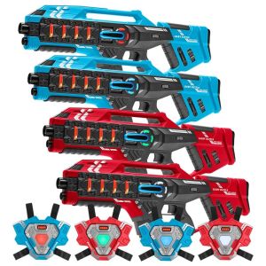 4 Mega Blasters - Rood/Blauw + 4 Connect Vesten