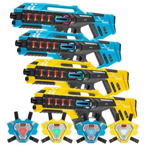 4 Mega Blasters - Blauw/Geel + 4 Connect Vesten