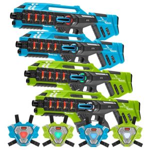4 Mega Blasters - Blauw/Groen+ 4 Connect Vesten