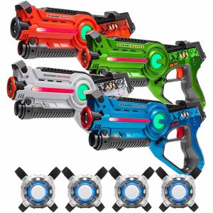 Active lasergame set - oranje/groen/wit/blauw - 4 pack + 4 vesten