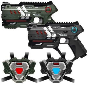 2 Connect laserguns metallic groen/grijs + 2 Connect Vesten