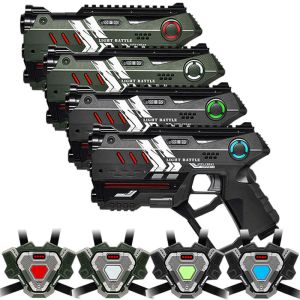 4 Connect laserguns Metallic Groen/Grijs + 4 Connect Vesten