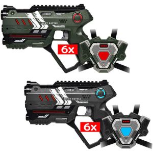 12 Light Battle Connect Laserguns - Groen/Grijs + Vesten