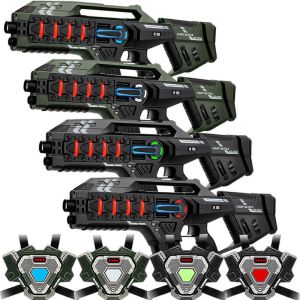 4 Mega Blasters - Metalic Groen/Grijs + 4 Connect Vesten