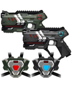 2 Connect laserguns metallic groen/grijs + 2 Connect Vesten